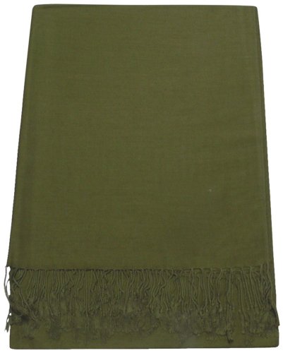CJ Apparel Solid Color Tassels Design Nepalese Shawl Scarf Wrap Stole Throw Head Wrap Pashmina Gift Hand Made in Nepal New - color: Avocado Green
