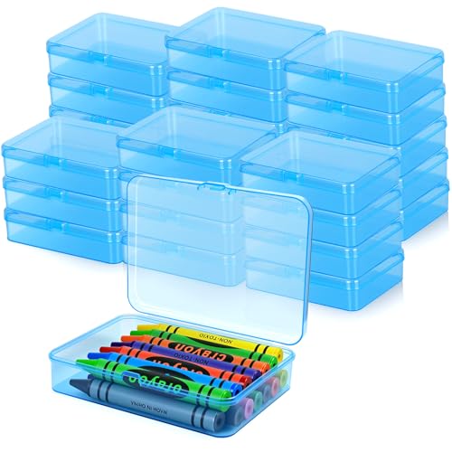 16 Pcs Plastic Crayon Box, Mini Plastic Storage Containers with Lid, 4.5x3.4 Inches Clear Rectangle Box Small Storage Boxes for Crafts, Jewelry Beads, Office Supplies (Blue) - color: Blue