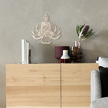 Fourth Level MFG 12” Thai Buddha, Sacred Geometry Wood Wall Art, Buddhism Enlightenment Symbol, Zen Home Decoration for Yoga and Meditation, Good Chakra Energy Spiritual Altar Decor