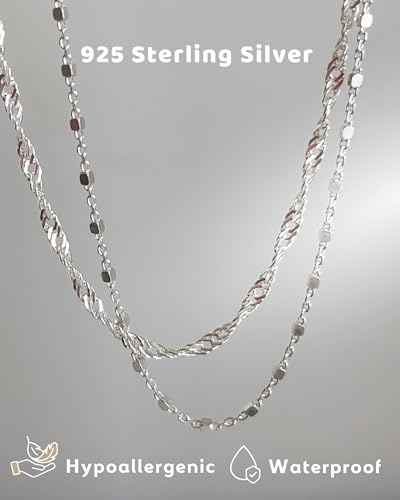 Double Stranded Sterling Silver Bracelet for Women, Dainty Waterproof Chain Bracelet for Women, Teen (Twirl & Satellite Chains)