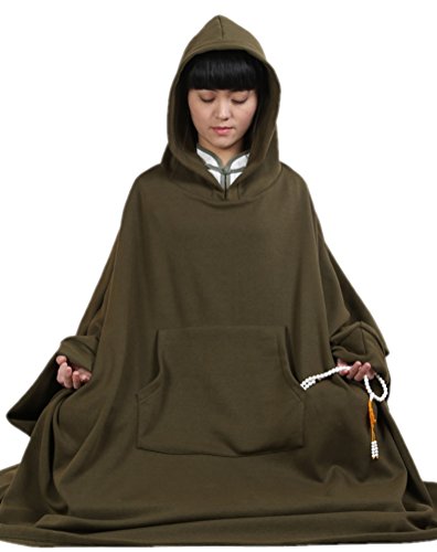 ZanYing Meditation Buddhist Hooded Cotton Cloak Winter Oversize Coat - color: Green, size: X-Large