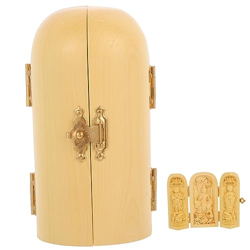 ABOOFAN Wood Buddha Statue Yellow Birch Carving 3-Compartment Box Small Buddha Figurine for Zen Decor Home and Office Decoration