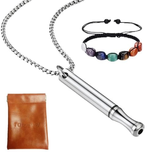 Mindfulness Breathing Necklace and 7 Chakra Crystals Bracelet，Stainless Steel Anxiety Breathe Necklace，Meditation Set for Men and Women