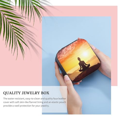 Portable Travel Jewelry Case Yoga Meditation Printed Small Trinket Box PU Leather Mini Earrings Storage Holder Rings Organizer for Women Necklace Bracelets