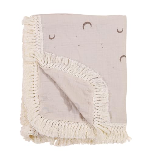 vctops Muslin 100% Cotton Throw Blanket for Couch Breathable Gauze Bed Blankets with Tassels Soft Cozy Lightweight Cute Moon Print Throws for Sofa, Bed, Travel (Moon,50"x70") - color: Moon, size: Large Throw(50"x70")