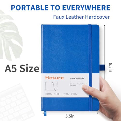 Heture Hardcover Notebooks, A5 Blank Notebook for Writing 160 Pages, 8.2 x 5.5 inch, Classic Blank Notebooks for College/Work/Travel (Blanked-3 Pack, Blue) - color: Blue, style: Blanked-3 Pack