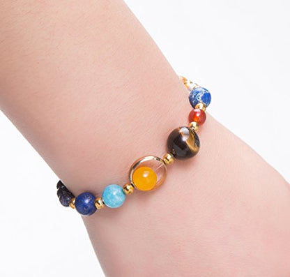 Fesciory Women Solar System Bracelet Universe Galaxy The Eight Planets Guardian Star Natural Stone Beads Bracelet Bangle Gifts - color: Blue Sandstone(Stretch)