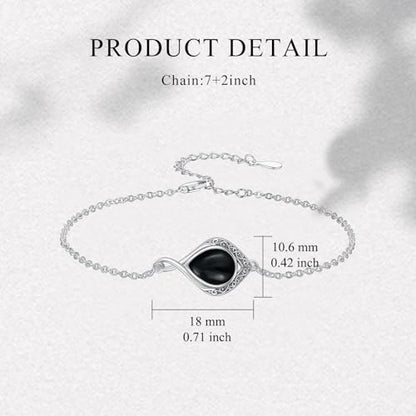 PELOVNY Celtic Knot Bracelet for Women 925 Sterling Silver Infinity Gemstone/Birthstone Bracelets Birthday Christmas Jewelry Gifts for Mom Daughter Wife - color: 02-Filigree-Black Onyx