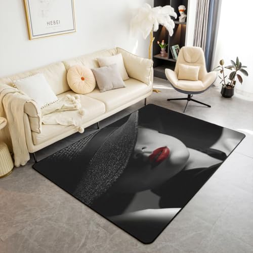Castle Fairy 3D Beauty Mat Rug for Living Room Bedroom,Red Lip Mysterious Art Soft Cozy Carpet Modern Fashion Decor Floor Mat Black White Room Decorative Rug,3x5 - color: Black White 1, size: 4'11" x 3'3" (Rectangular)