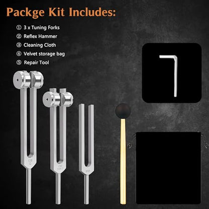 Tuning Fork Set (128Hz, 256Hz, 512Hz), Body Tuning Forks Chakra Set, for Medical Sound Healing Therapy, Meditation, DNA Repair, Reiki Energy, Guitar Tune Fork — Best Gift for Sound Healer - size: Health 3 set