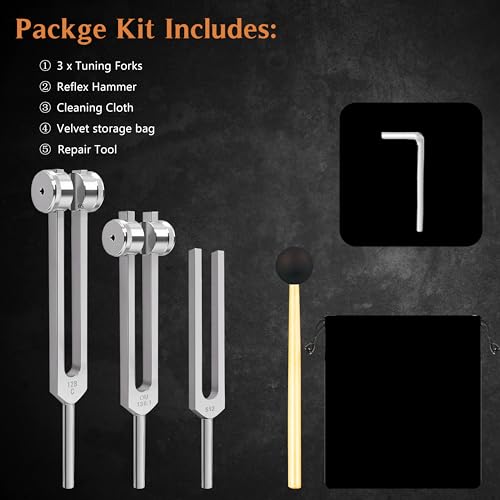 Tuning Fork Set (128Hz, 256Hz, 512Hz), Body Tuning Forks Chakra Set, for Medical Sound Healing Therapy, Meditation, DNA Repair, Reiki Energy, Guitar Tune Fork — Best Gift for Sound Healer - size: Health 3 set