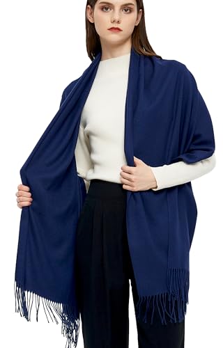 Pashmina Shawls and Wraps Scarfs for Women Wedding Party Winter Warm Long Solid Color - color: Navy