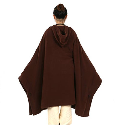 Meditation Buddhist Hooded Cloak Coat Women Men Outfit Oversize Coat - color: Brown, size: Large