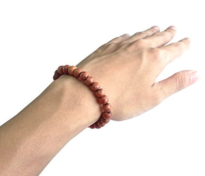 WOOD TEAK Thai Buddhist Wooden Prayer Blessed Beads Mala Brown color Wristband Bracelet from Thailand