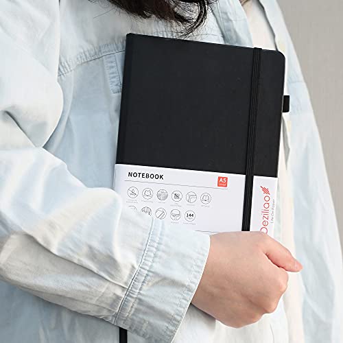 Lined Journal Notebooks with Pen Loop, Hardcover Notebook Journal for Work, 100Gsm Premium Thick Paper with Inner Pocket, Medium 5.7"x8.4", （Black, Ruled） - color: Black