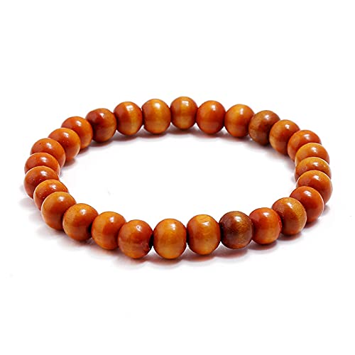COLORFUL BLING 4Pcs Classic Natural Sandalwood Bead Bracelet Strand Wood Tibetan for Men Women Meditation Buddhist Mala Prayer Jewelry - color: round