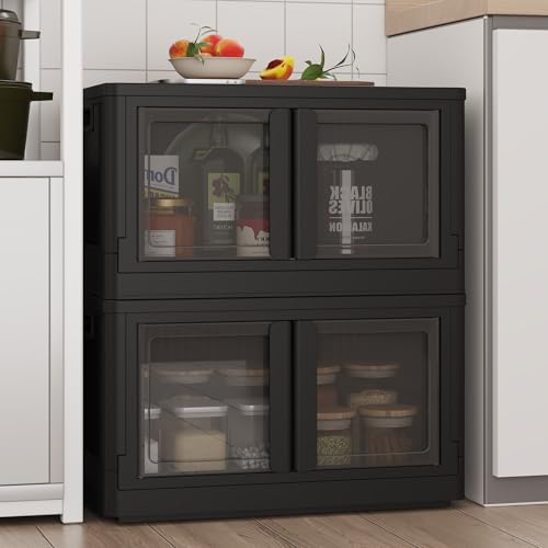 FLEXIMOUNTS 152 QT Stackable Storage Bins With Lids, Collapsible Plastic Storage Bins, Closet Organizers and Containers with Doors and Built-in Wheels For Home, 2 Pack Cubes, Milky White - color: Black, size: 76 Qt-2 Pack