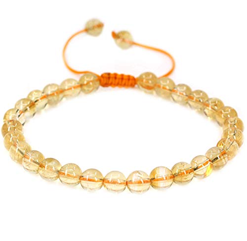 Angelstones Handmade Gemstone 6mm Round Beads Adjustable Braided Macrame Tassels Chakra Reiki Bracelets 7-9 inch Unisex - color: A Grade Citrine