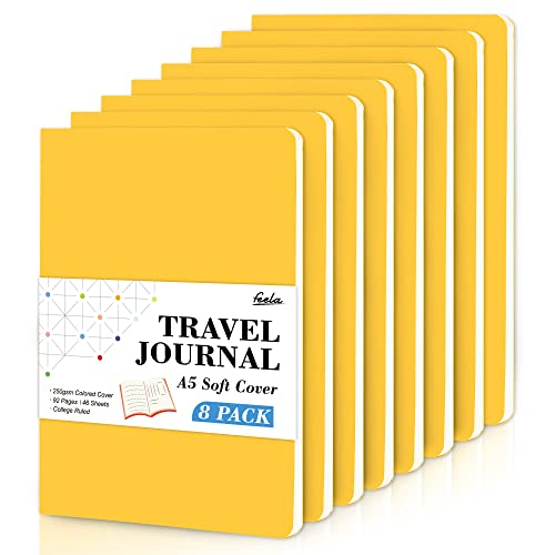 feela 8 Pack Soft Cover Journal Bulk, Notebooks College Ruled for Work, Lined Travel Journal for Women Men, Note Taking Notebook School Supplies Business Writing, 8.2” x 5.5”, A5, Yellow - color: 8 Yellow