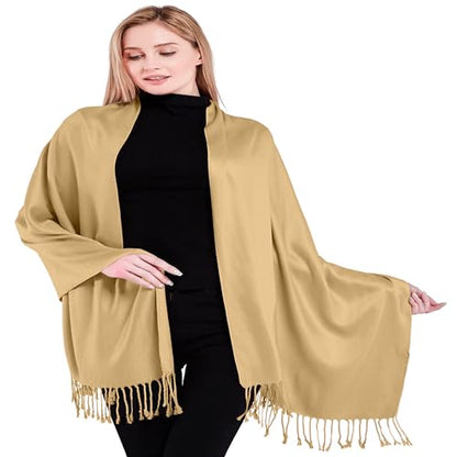 CJ Apparel Solid Color Tassels Design Nepalese Shawl Scarf Wrap Stole Throw Head Wrap Pashmina Gift Hand Made in Nepal New - color: Dark Cream