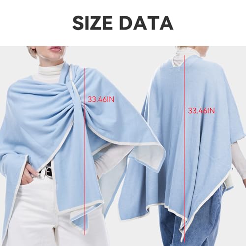 MissShorthair Knit Shawl Wraps for Women Boho Crochet Shawls Cape Open Front Cardigan - color: Sky Blue & Creme