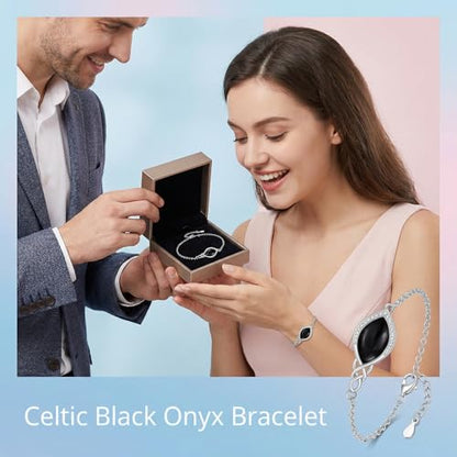 PELOVNY Celtic Knot Bracelet for Women 925 Sterling Silver Infinity Gemstone/Birthstone Bracelets Birthday Christmas Jewelry Gifts for Mom Daughter Wife - color: 03-Black Onyx