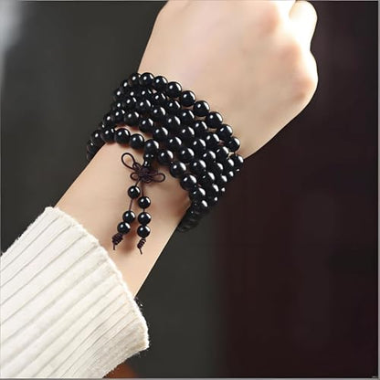 Zen Dear Unisex Natural Ebony Wood Buddhist Prayer Bead Necklace Bracelet Tibetan Prayer Mala Beaded Black - style: 08mm 108beads