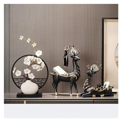 Statues Ornaments Decoration with white flowers of waxberry,Coffee Room Arrangement,Small Figurine Collectibles Meditation Decor, White Ceramic, Living Room, Yoga Zen, Home Decoration. Sculpture Figur