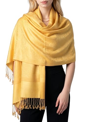 Achillea Two-Tone Vintage Paisley Pashmina Scarf – Lightweight Wrap & Shawl for Dresses, Weddings, Travel, All Seasons - color: Gold