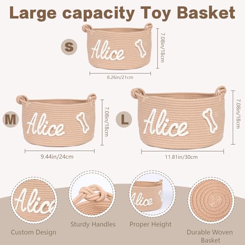 Personalized Dog Cat Toy Basket with Embroidery Name, Customized Puppy & Kitten Toy Storage Bins, Cute Handmade Cotton Rope Organizer for Snacks, Pet Supplies, Easter Birthday Gifts Basket for Pets