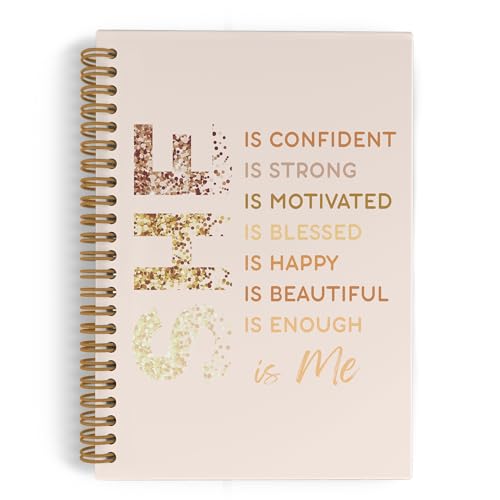 Inspirational She Is Me Spiral Notebook, Beige Gold Self Care Journal Notebook, Self Love Notebooks for School Work, Positive Affirmations Office Supplies Gifts for Women Girls, 5.5x8.3 Inch - color: golde she, size: 5.5x8.3