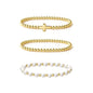 Zeffy Gold Pearl Beaded Bracelet for Women, 14K Gold Plated Jewelry Set With Paperclip Link Chain, Trendy Stack Bracelets - style: 3PCS Pearl Cross Beaded Bracelets