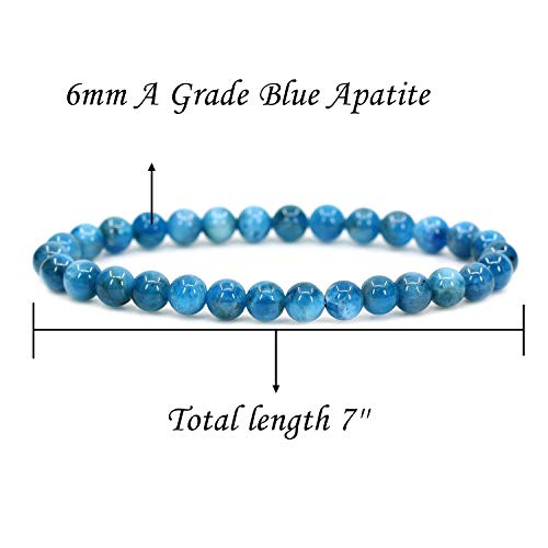 Angelstones Handmade Natural Healing Gemstone 6mm Round Beads Stretch Crystal Bracelet 7 Inch Unisex - color: Blue Green Apatite