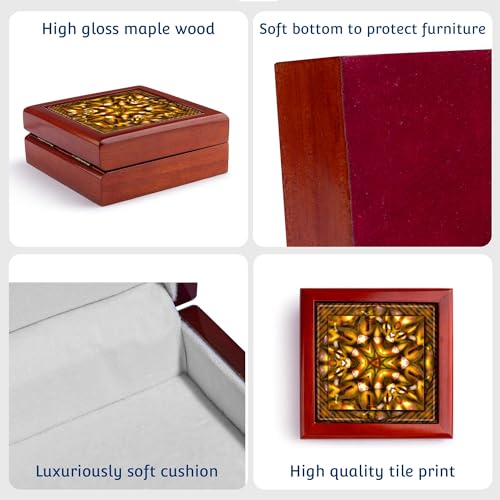3dRose MANDALA mandala zen InnerBalance harmony gold yellow orange glowing chakra meditation Jewelry Box 7 x 7 inch with 4 inch tile