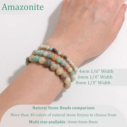 Vinswet 4mm 6mm 8mm Healing Crystal Bracelets for Women Men Natural Stone Beaded Stretch Bracelet Handmade Gemstone Reiki Spiritual Jewelry Gifts - color: Amazonite, size: 6mm
