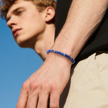 VIBILIA Healing Crystal Bracelets Beaded Bracelets for Men Women Natural Stone Adjustable Bracelets Unique Gifts for Father Son Grandfather Brother Friend - color: Lapis Lazuli