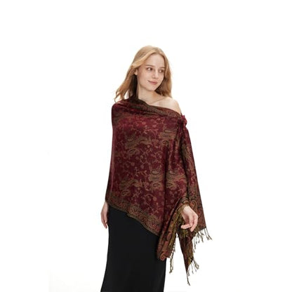 zero season Boho Paisley Pashmina Shawl Wrap Lightweight Scarf for Women, Silky Feel Bohemian Wrap for Travel & Daily Wear