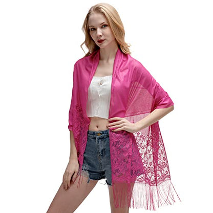 RIIQIICHY Shawls and Wraps for Evening Dresses Scarfs for Women Pashmina Wedding Formal Shawl - color: Rose Red