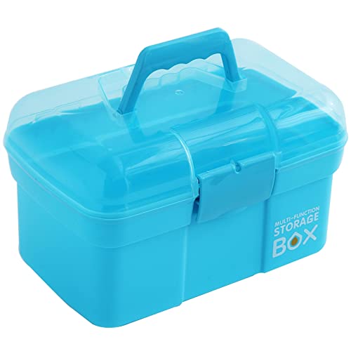 11'' Plastic Storage Box with Removable Tray, Multipurpose Organizer and Storage Case for Art Craft and Cosmetic (Blue) - color: blue