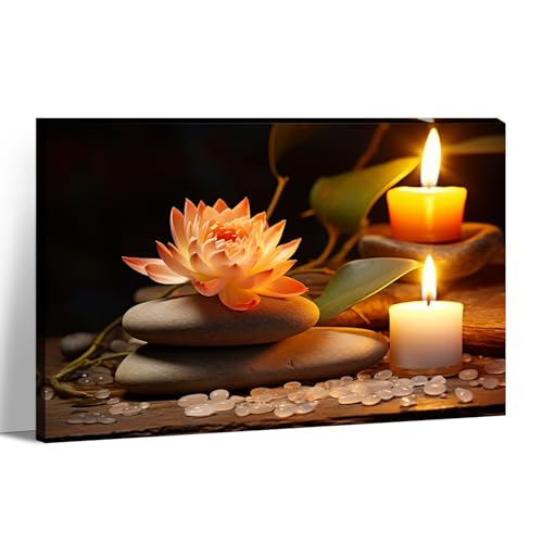 KPLUNDO Zen Canvas Wall Art - Bathroom Wall Decor Lotus Candle with Black Stones Picture Meditation Relax Artwork for Spa Yoga Spiritual Room Decor Frame(12.00x18.00 inch) - color: Art-10, size: 18"L x 12"W