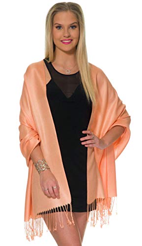 Pashmina Shawls and Wraps for Evening Dresses, Large Soft Pashminas Wedding Shawl - color: Peach