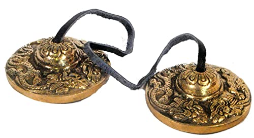 Mystery Mountain Tibetan Buddhist Tingsha Meditation Feng Shui Cymbals/Chimes - Mantra Design - 7cm Diameter TB1