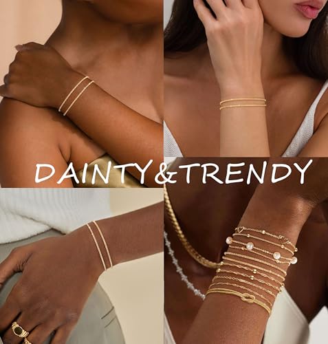 KOHOTA Silver Gold Bracelets for Women Trendy 14K Gold Plated Bracelet for Women Non Tarnish Dainty Stackable Layered Chain Heart Pearl Knot Beaded Bracelets Stack Set Charm Mothers Day Jewelry Gifts - color: E.Layered-gold