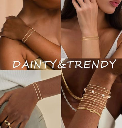KOHOTA Silver Gold Bracelets for Women Trendy 14K Gold Plated Bracelet for Women Non Tarnish Dainty Stackable Layered Chain Heart Pearl Knot Beaded Bracelets Stack Set Charm Mothers Day Jewelry Gifts - color: E.Layered-gold