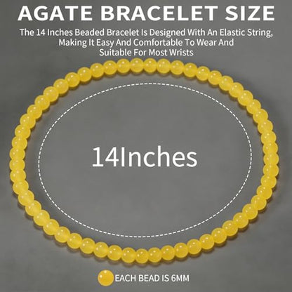 14in Agate Wrap Bracelet for Women Men Natural Round Beaded Agates Stone Healing Stretch Bracelets Elastic Handmade Polished Gemstone Beads Bracelet - color: Yellow Agate, size: 6mm Beads