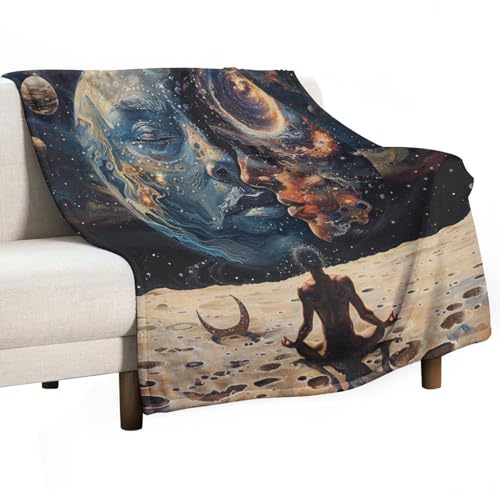 Abstract Space Meditation Throw Blanket for Couch Bed, Soft Cozy Moon Star Planet Indian Yoga Sofa Decor Blankets for Women, Men, 40"x50"