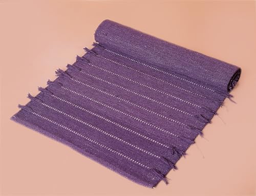 Cotton Yoga Mat Rug, Handwoven Non-Slip Yoga Carpet for Home Workout & Meditation, Washable Foldable Fitness Mat, Purple, 24 x 72 Inch