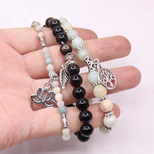 Tree of Life Yoga Healing Stone Bracelets,Multilayer Lotus Chakra Stone Reiki Bracelet Sets,Anxiety Crystal Natural Stone,for Women Stress Relief - style: Cyan White +Jin Yao Stone