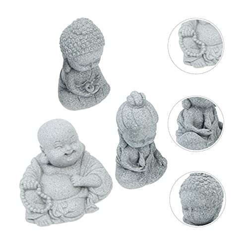 Cabilock 3pcs Sandstone Buddha Statue for Home Decor Creative Chic Landscape Prop Light Grey Landscape Accessory for Zen Garden Aquarium and Meditation Spaces