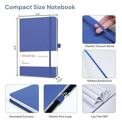 ONAVIA A5 Hardcover Notebook Journal, College Ruled Lined Notebook for Work, Office Meetings, Journaling, Planning & Daily Writing, 160 Pages (80 Sheets), 5.8 x 8.3 in, Royal Blue - color: Royal Blue